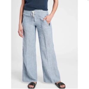 NWT Athleta Cabo Linen Wide Leg Pant Size 14 Chambray Blue